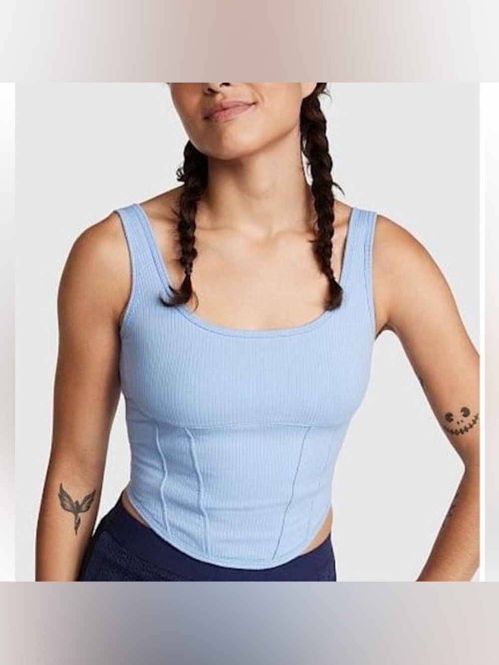NWT Victoria’s Secret PINK Blue Woman’s Cotton Ribbed Stretchy Corset Tank Top M